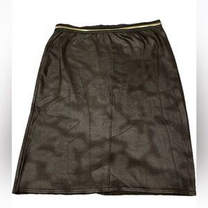 Yest Black Faux leather Midi Skirt with gold trim ..